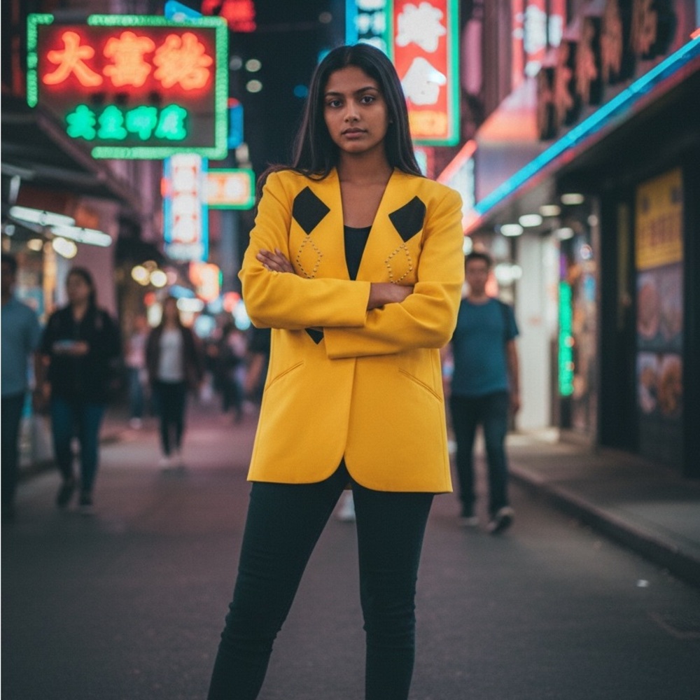 Yellow Women's Blazer Jacket with Black Accents